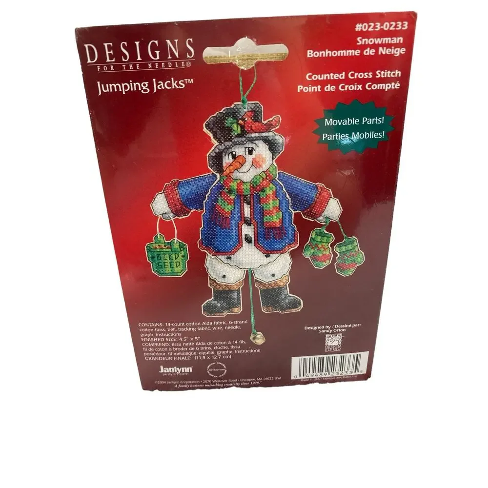 JANLYNN *New* Designs Jumping Jacks Snowman Counted Cross Stitch Christmas Kit